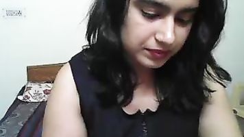 Busty babe from Delhi, India performing on live cam show and talking dirty and when the customer goes into private chat she stripped naked and masturbate for him.