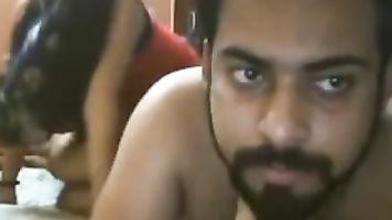 Wife covering her horny looking face naked spreading her legs wide to allow her man to fuck while other watching.