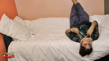 Rupali in bed in blue Indian shalwar suit teases then masturbates until her admirer explodes all over her pussy.